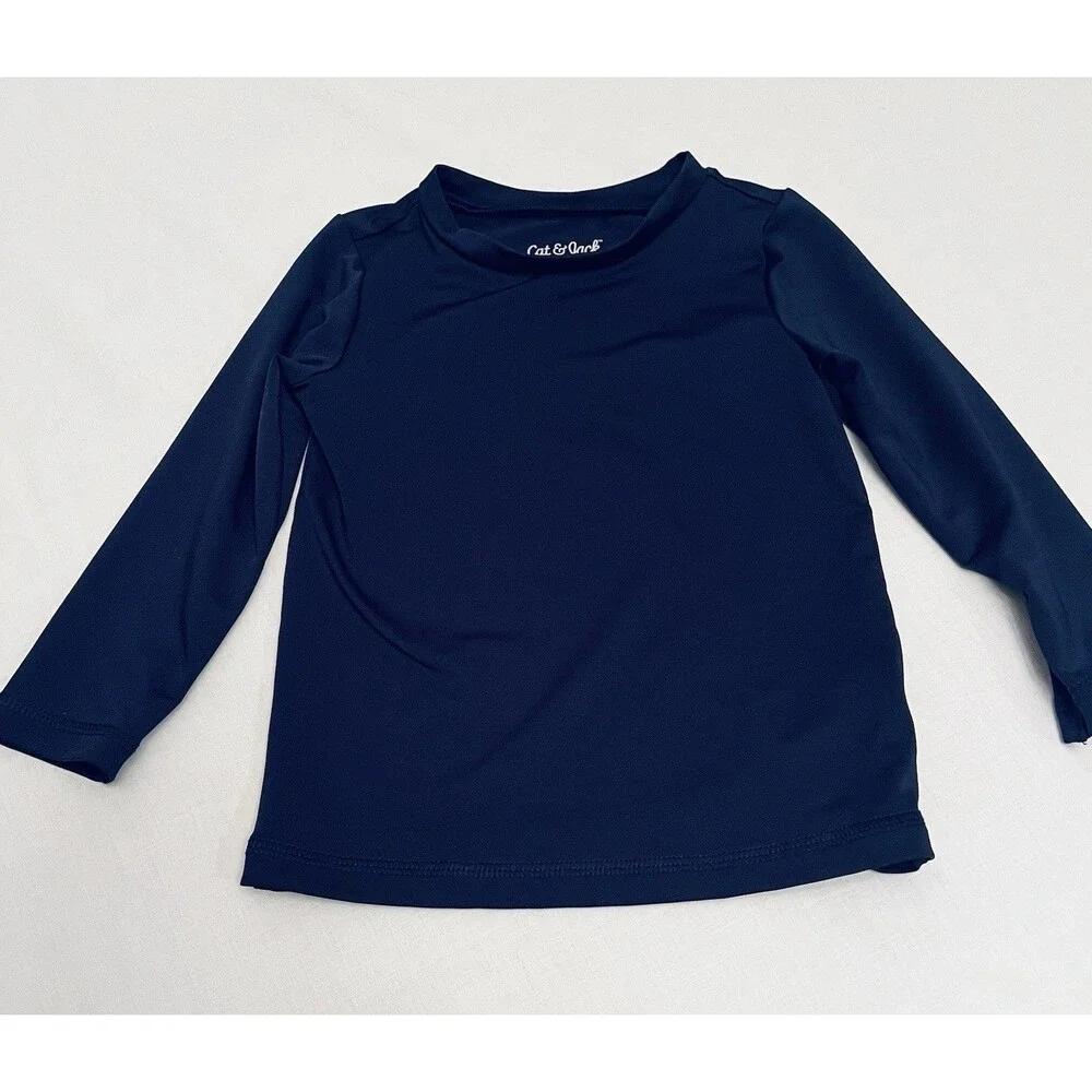 Cat & Jack 2T Navy Solid Long Sleeve Swim Rash Guard Swim Shirt, Unisex Toddler